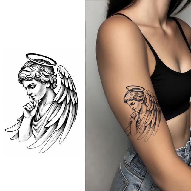 Praying haloed angel
