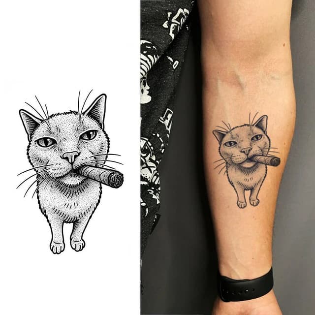 Cigar-smoking dotwork cat