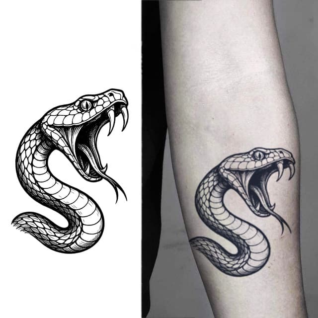 Striking cobra with bared fangs