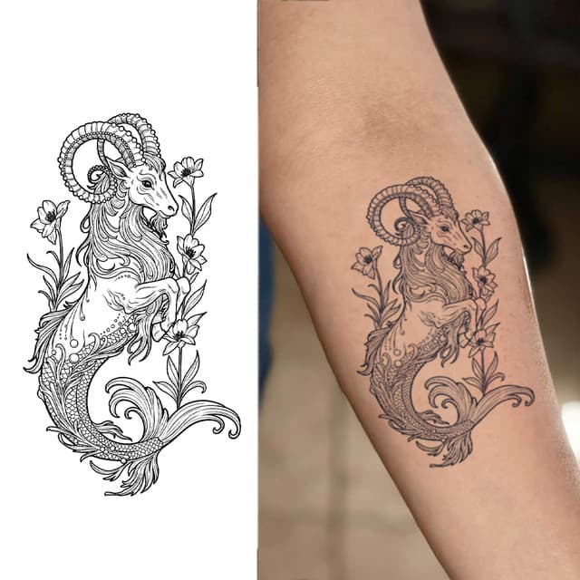 Capricorn — horned ram-fish among flowers