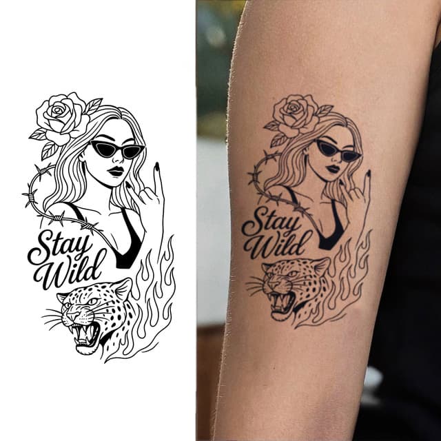 Stay wild — rose-crowned girl and leopard