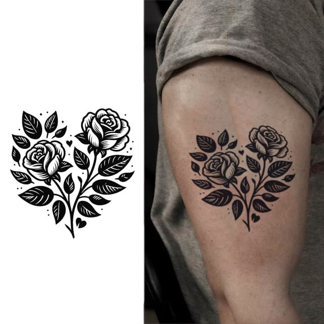 Twin black roses in a heart