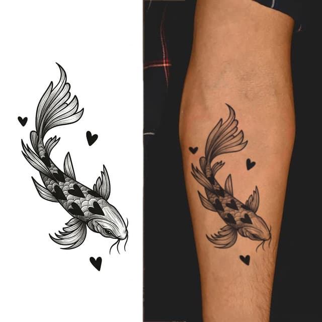 Heart-scaled koi with floating hearts