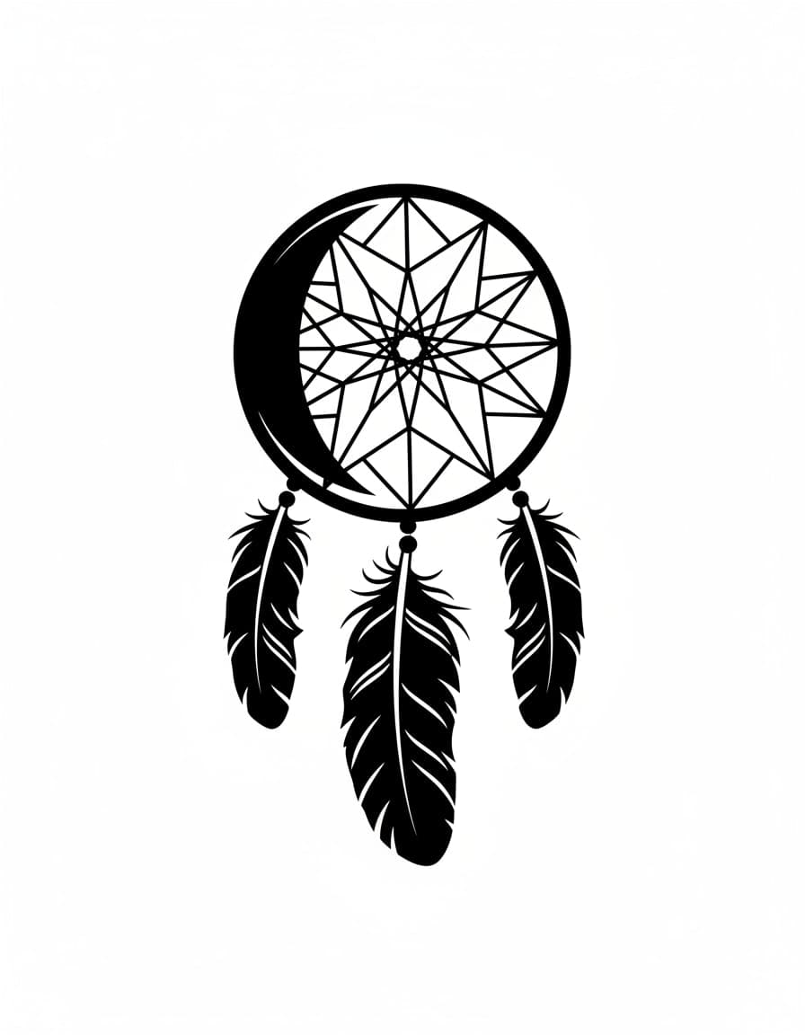 Blackwork Crescent Dream Catcher Temporary Tattoo — view 1