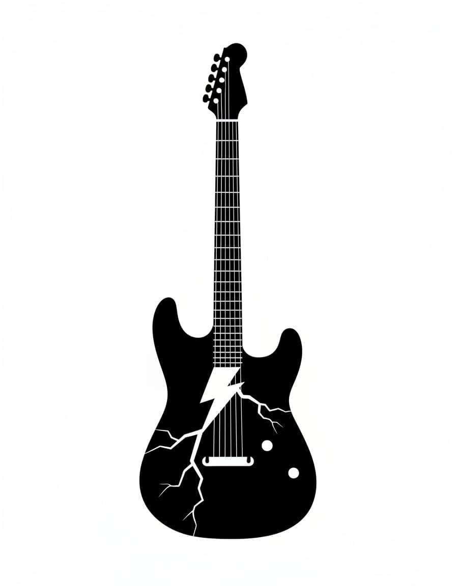 Blackwork Electric Guitar Silhouette Temporary Tattoo — view 1