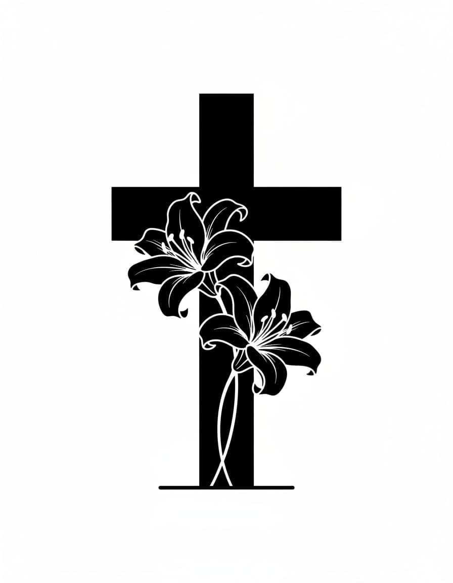 Blackwork Iron Cross and Lilies Temporary Tattoo — view 1