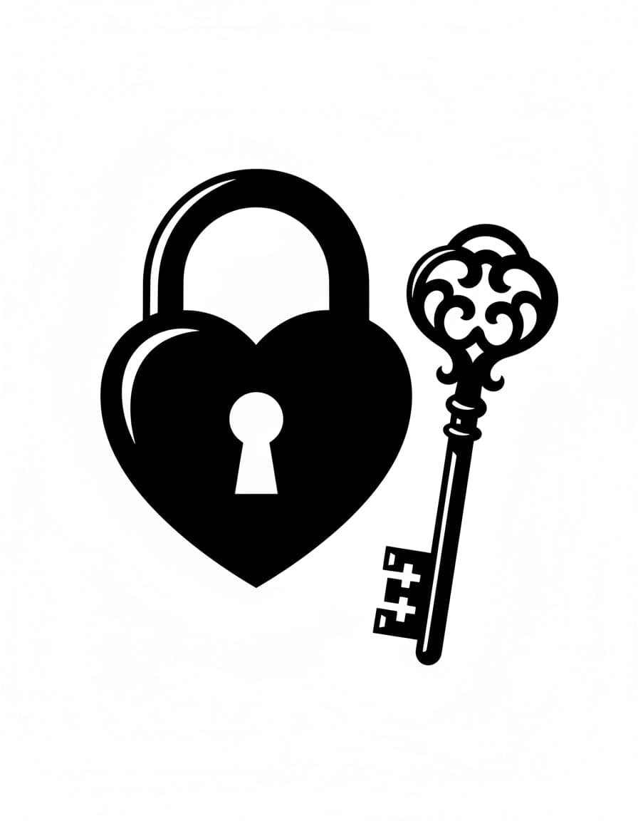 Blackwork Lock and Key Split Temporary Tattoo — view 1