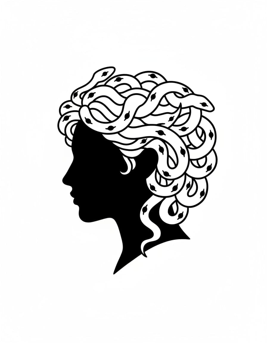 Blackwork Medusa Silhouette Temporary Tattoo — view 1