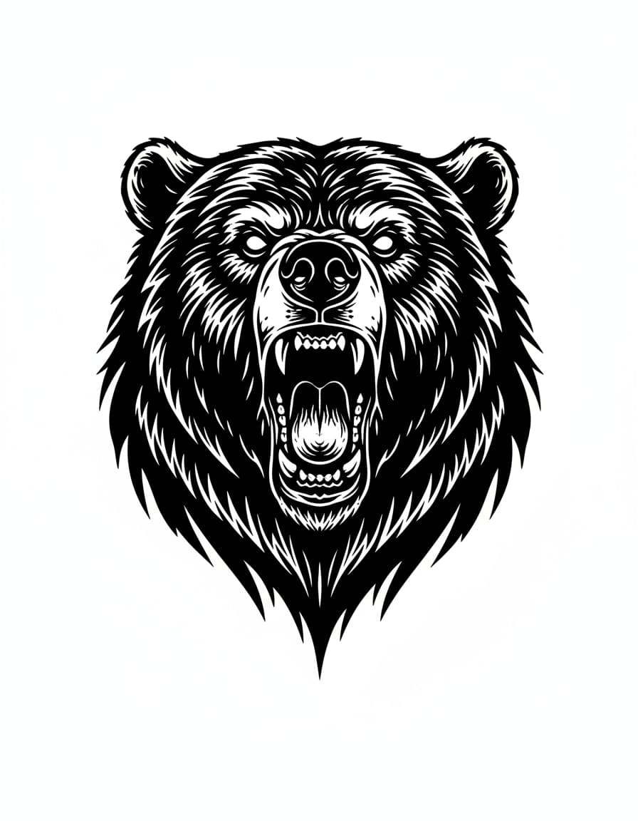 Blackwork Roaring Bear Temporary Tattoo — view 1
