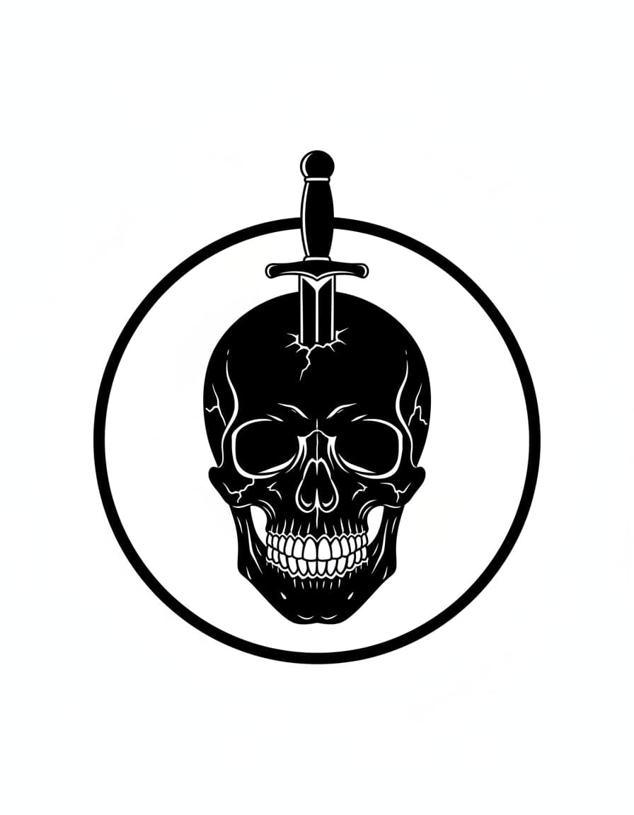 Blackwork Skull and Dagger Temporary Tattoo — view 1