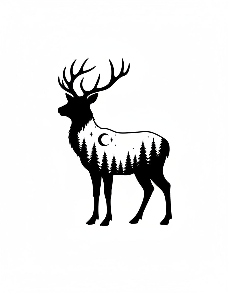 Blackwork Stag Silhouette Forest Temporary Tattoo — view 1