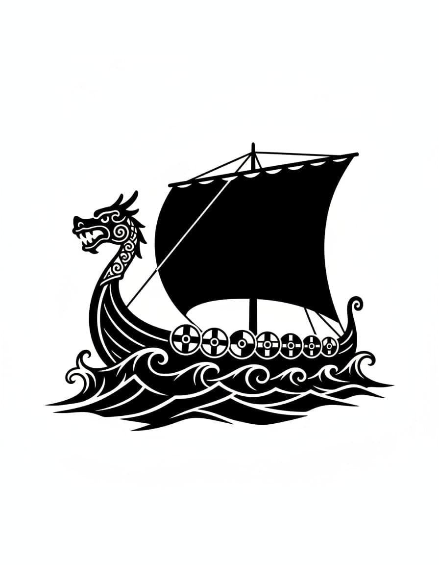 Blackwork Viking Longship Temporary Tattoo — view 1