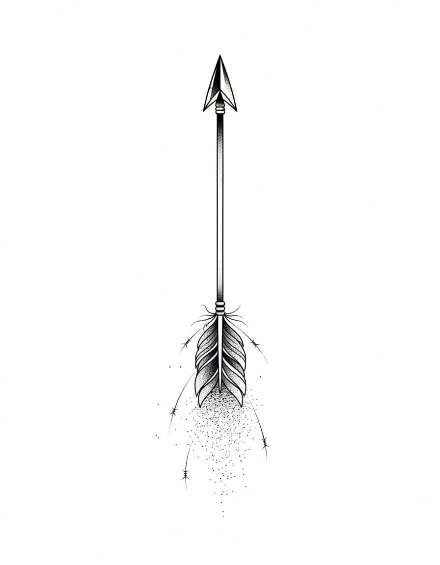 Dotwork Arrow with Dotwork Feathers Temporary Tattoo — view 1