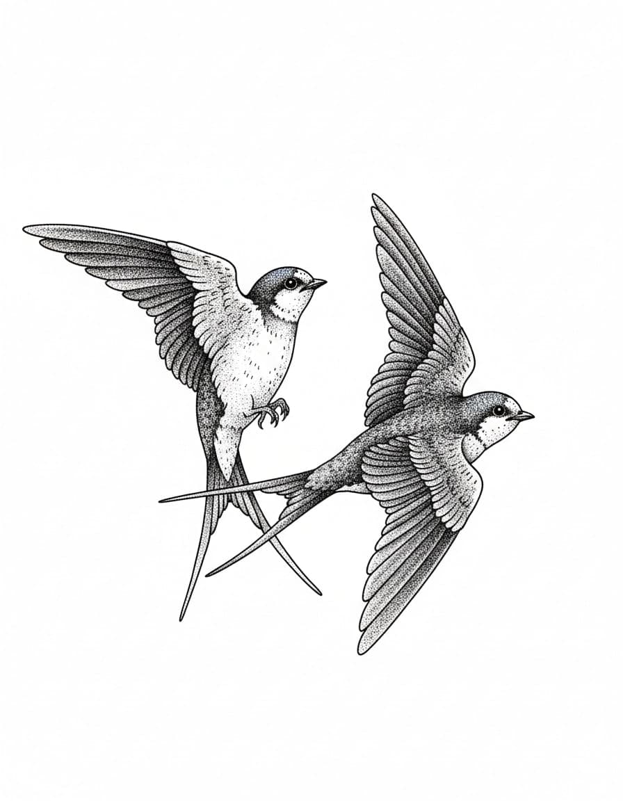 Dotwork Barn Swallow Pair Temporary Tattoo — view 1