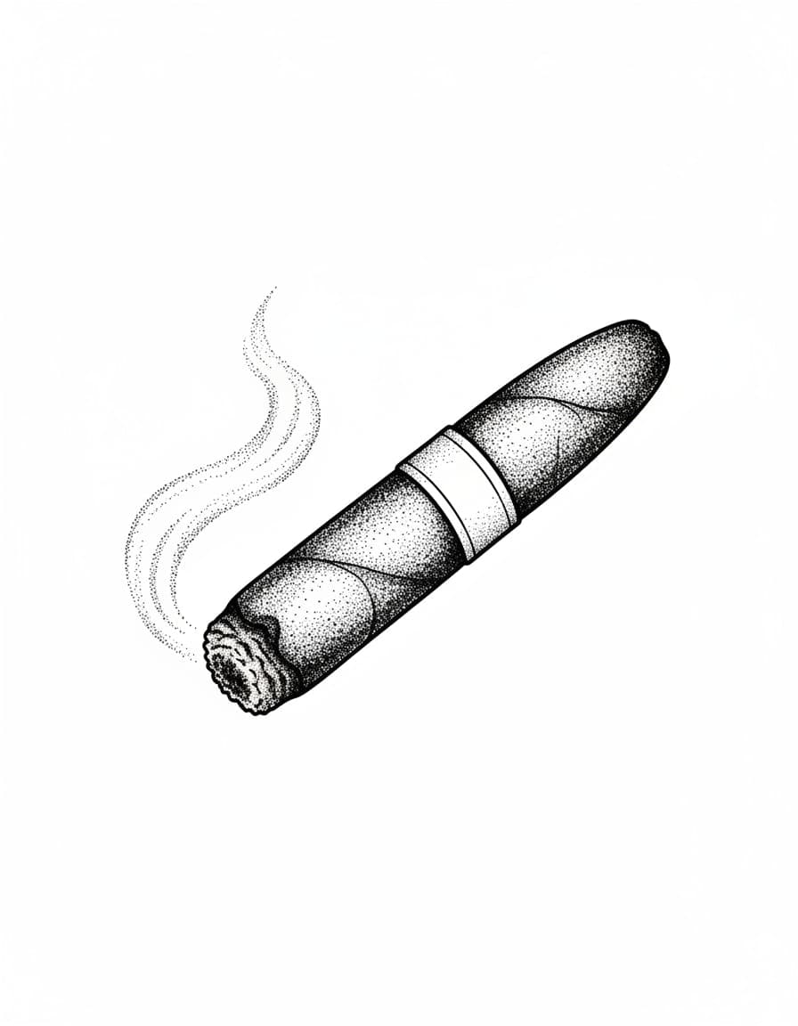 Dotwork Cigar and Smoke Ring Temporary Tattoo — view 1