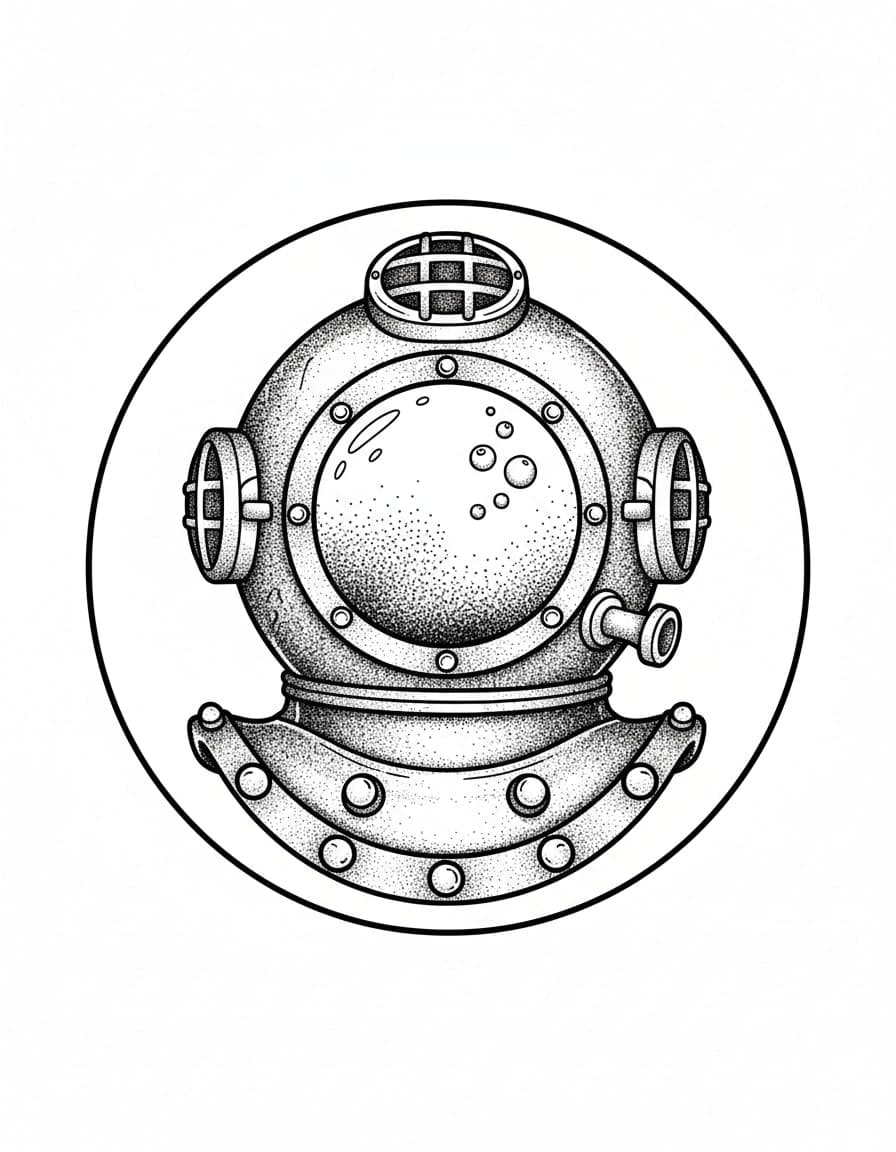 Dotwork Diving Helmet Temporary Tattoo — view 1