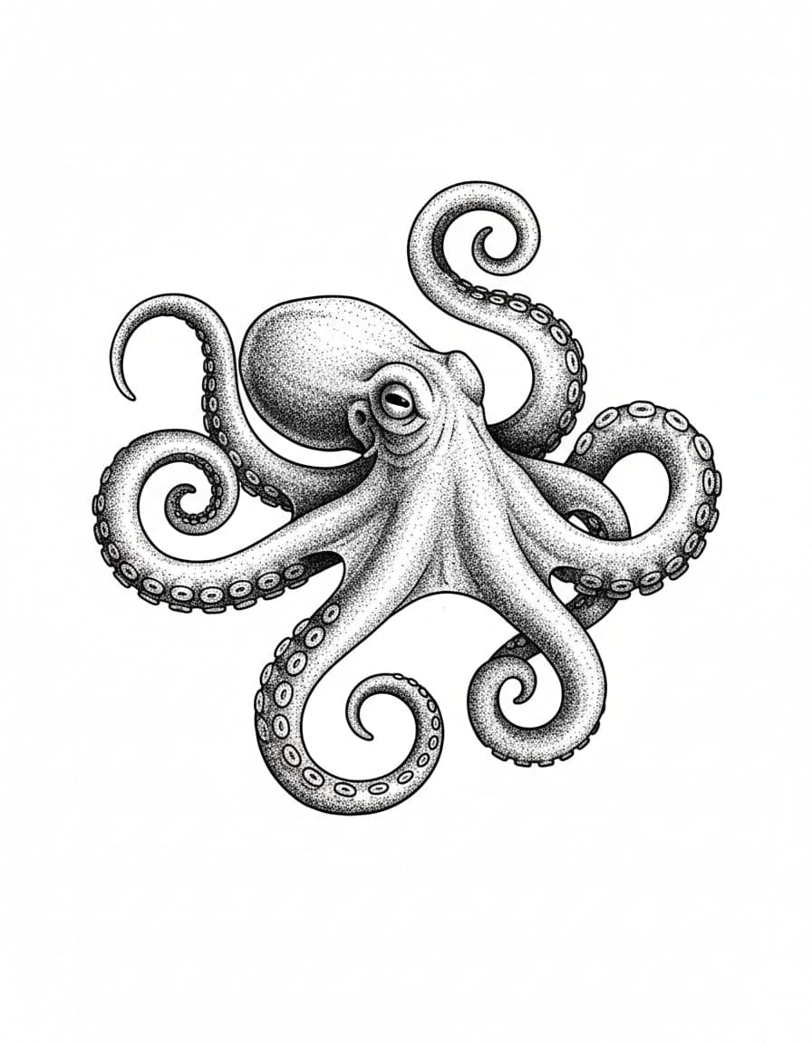 Dotwork Dotwork Octopus Temporary Tattoo — view 1