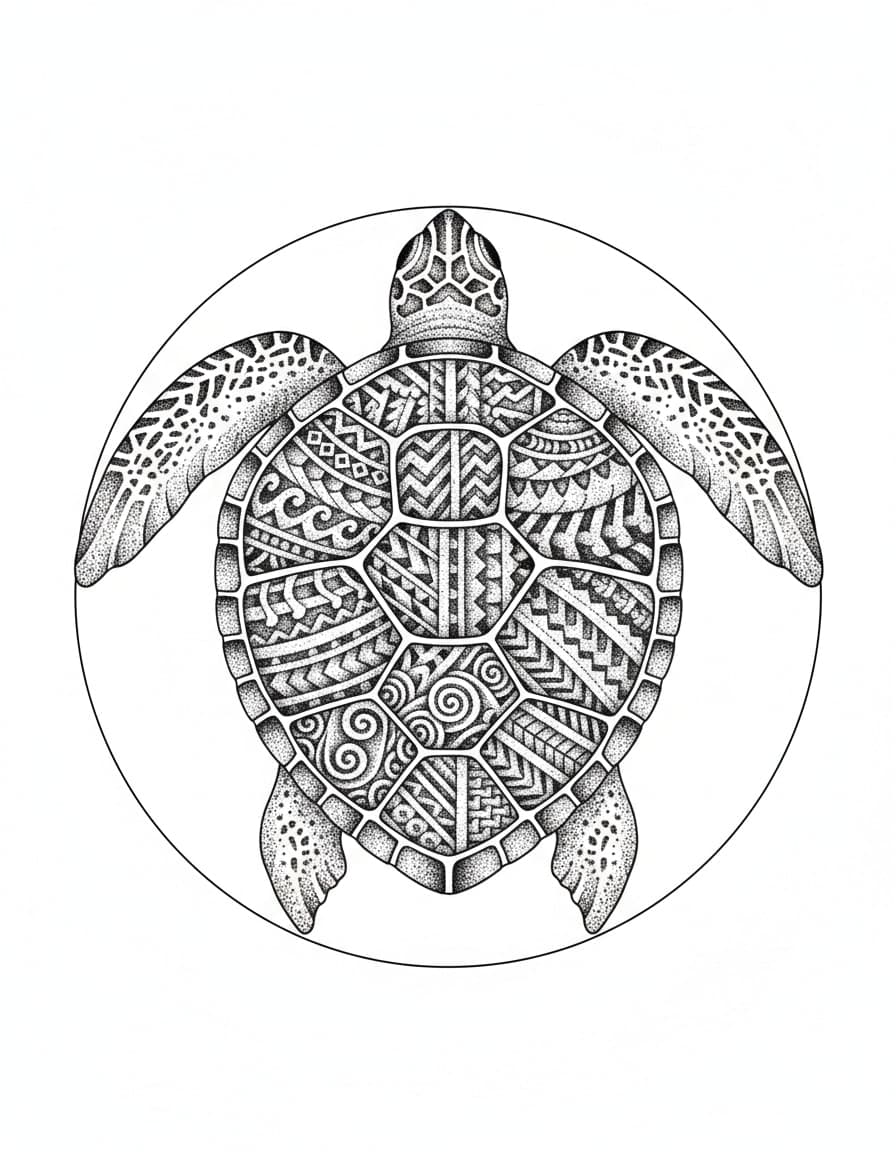 Dotwork Polynesian-Style Turtle Temporary Tattoo — view 1