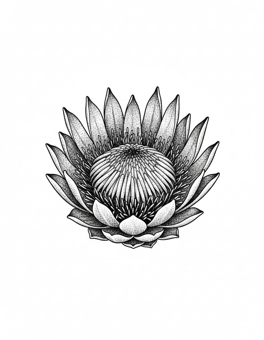 Dotwork Dotwork Protea Temporary Tattoo — view 1