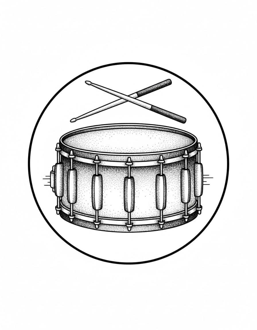 Dotwork Drum and Sticks Temporary Tattoo — view 1