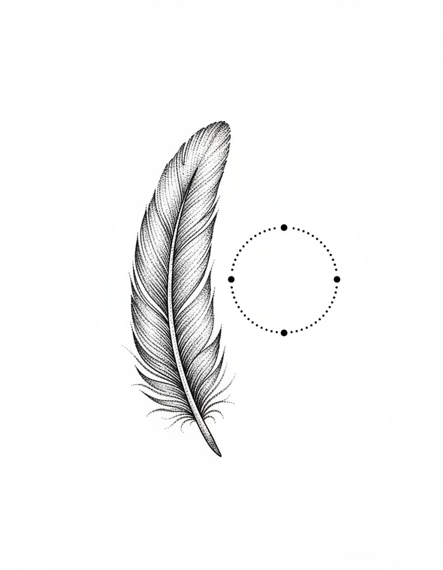 Dotwork Feather and Compass Dots Temporary Tattoo — view 1