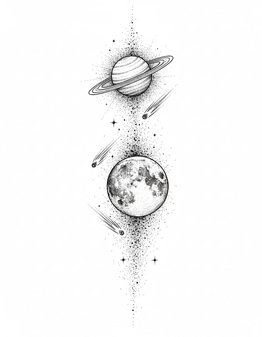 Dotwork Galaxy Column Sleeve Temporary Tattoo — view 1