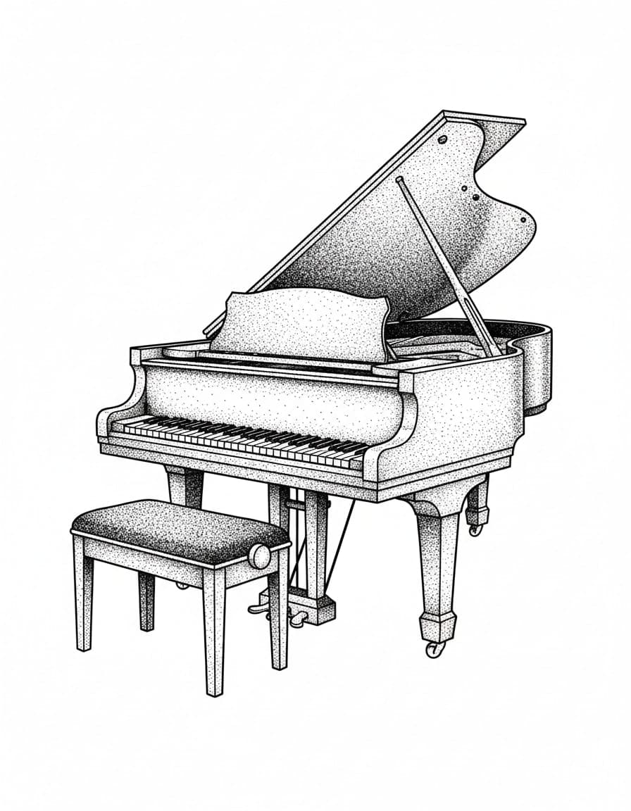 Dotwork Grand Piano Dotwork Temporary Tattoo — view 1