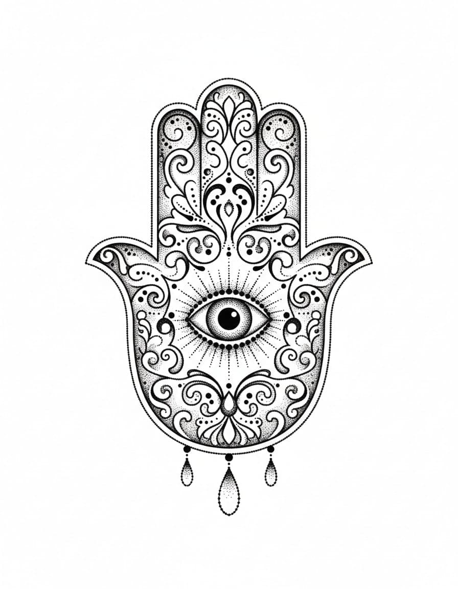 Dotwork Hamsa Hand Temporary Tattoo — view 1