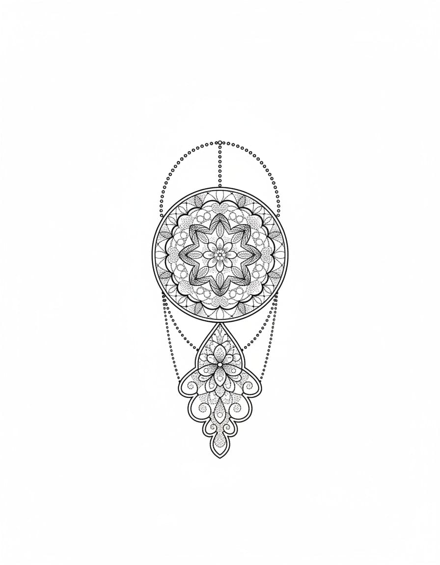 Dotwork Hanging Lace Pendant Temporary Tattoo — view 1
