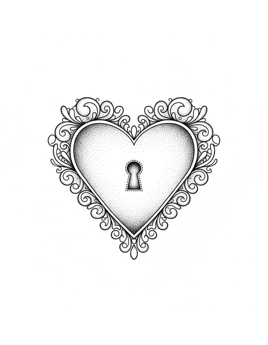 Dotwork Lace Heart Keyhole Temporary Tattoo — view 1