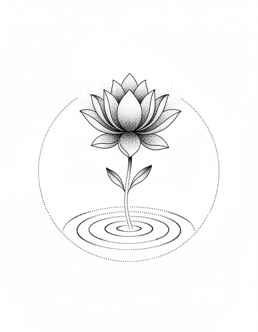 Dotwork Lotus Rising from Water Temporary Tattoo — view 1