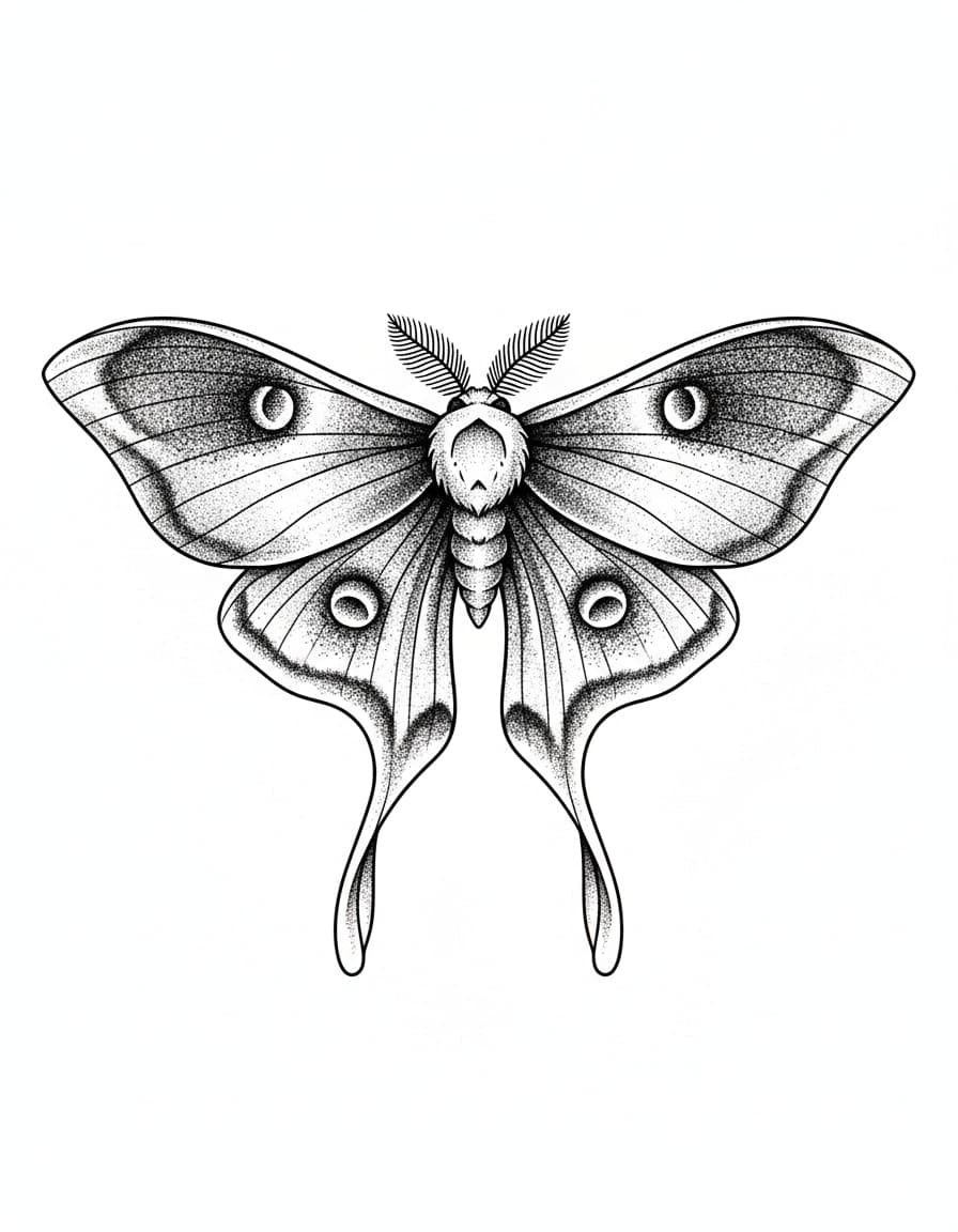Dotwork Luna Moth Temporary Tattoo — view 1