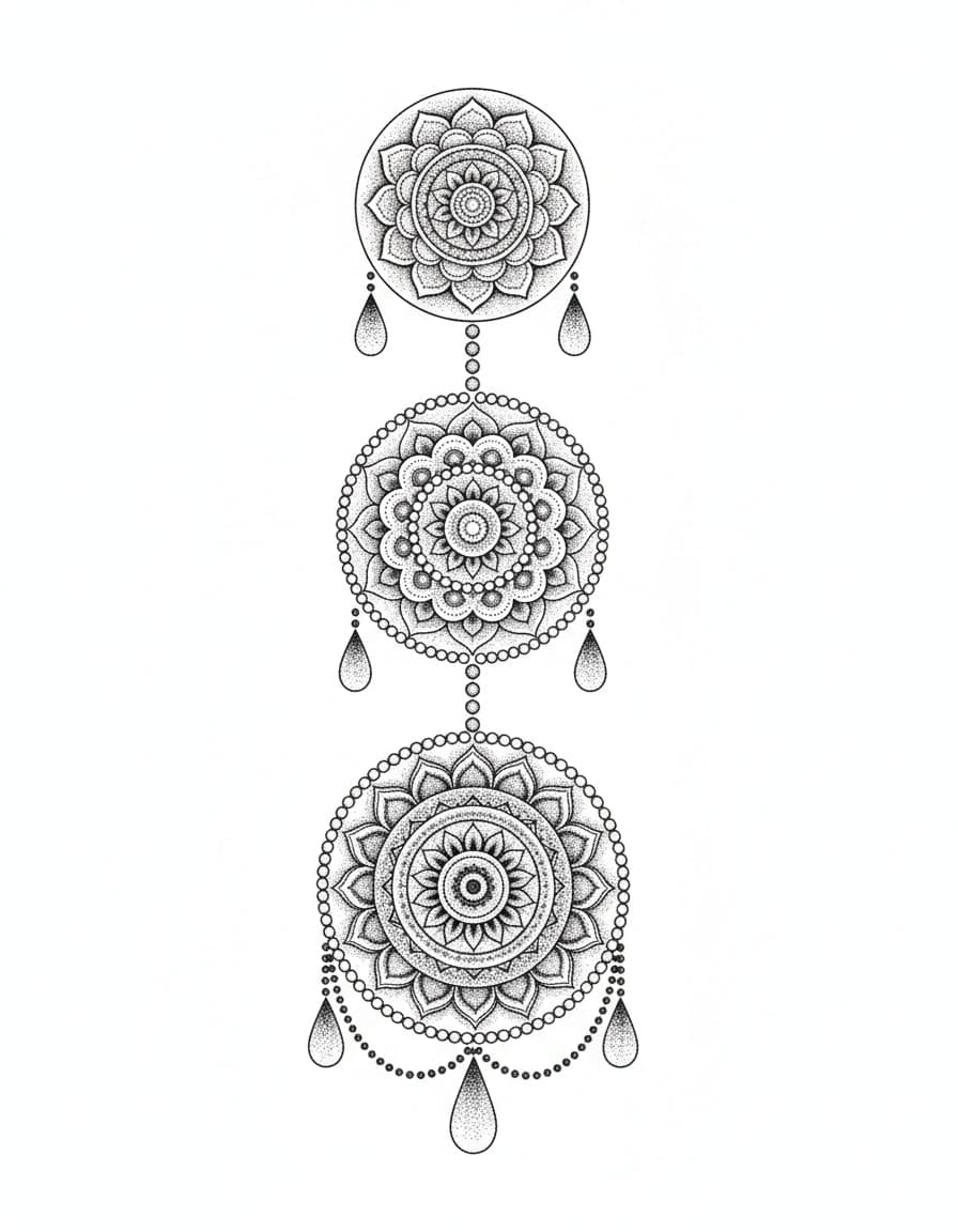 Dotwork Mandala Column Sleeve Temporary Tattoo — view 1