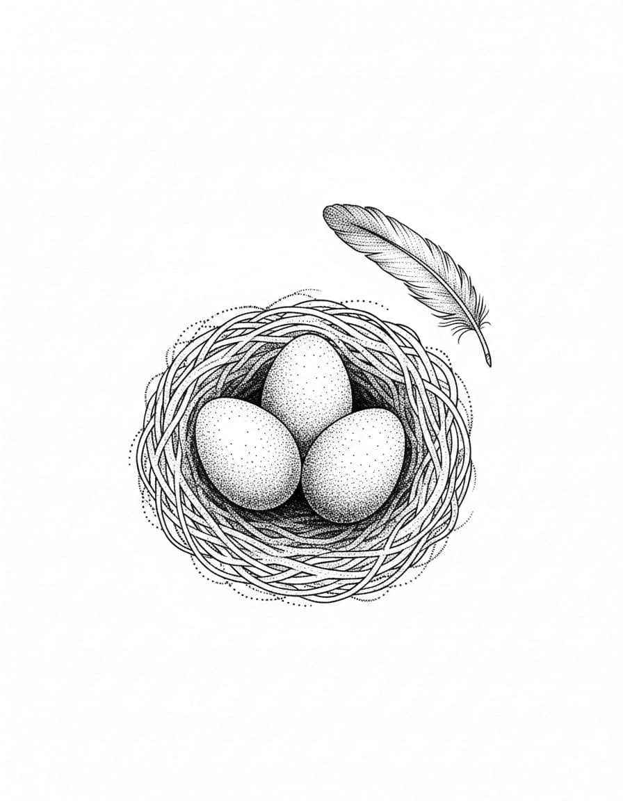 Dotwork Nest with Feather Temporary Tattoo — view 1