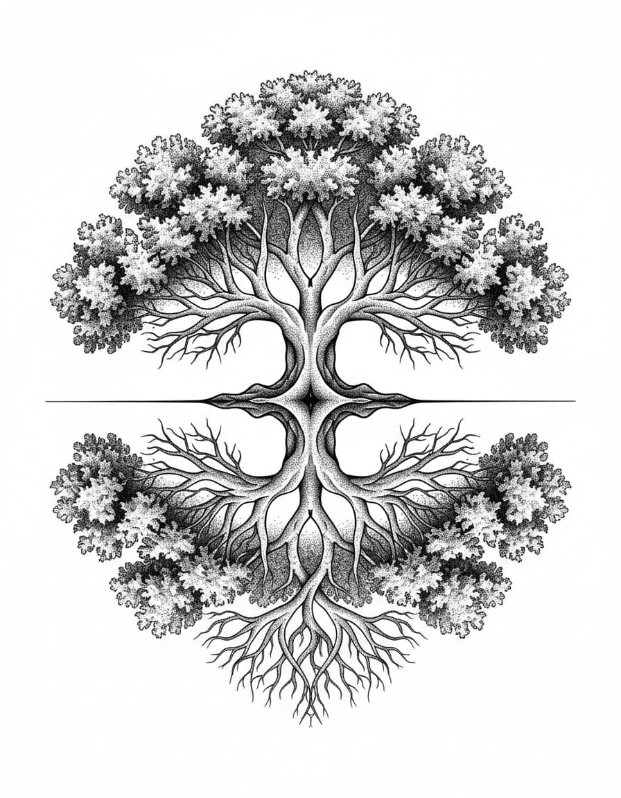 Dotwork Oak Tree of Life Temporary Tattoo — view 1
