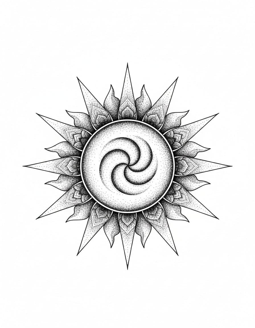 Dotwork Ornamental Sun Temporary Tattoo — view 1