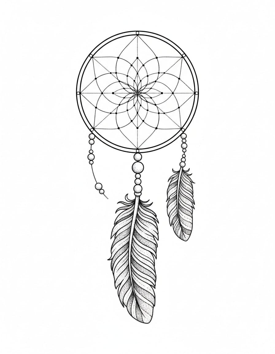 Dotwork Owl Feather Dream Catcher Temporary Tattoo — view 1