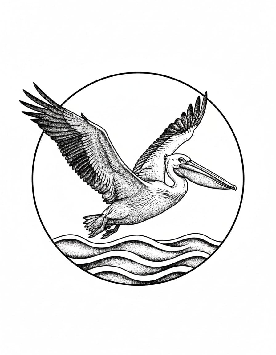 Dotwork Pelican Glide Temporary Tattoo — view 1