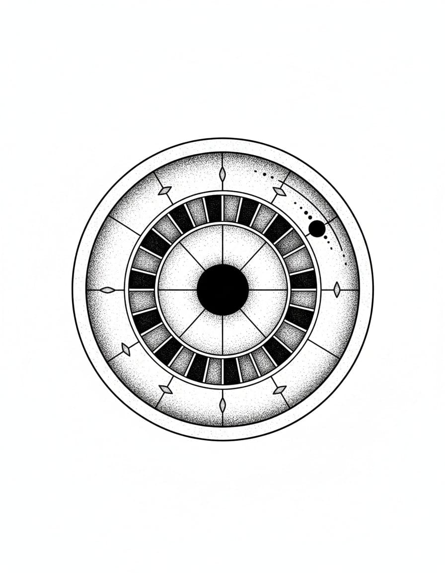 Dotwork Roulette Wheel Temporary Tattoo — view 1