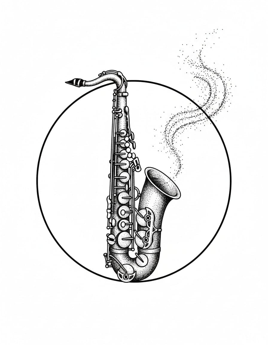 Dotwork Saxophone Smoke Temporary Tattoo — view 1