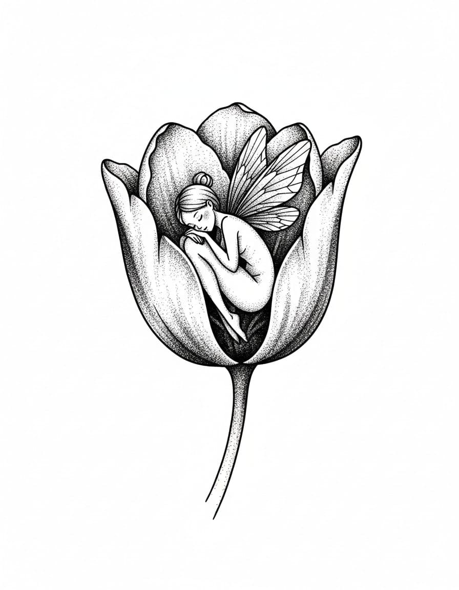 Dotwork Sleeping Nymph Temporary Tattoo — view 1