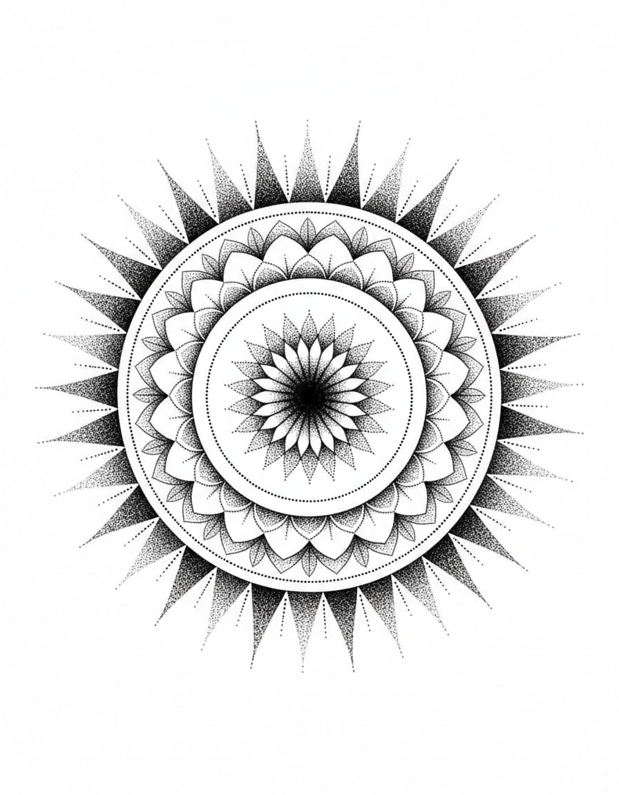 Dotwork Sun Mandala Temporary Tattoo — view 1