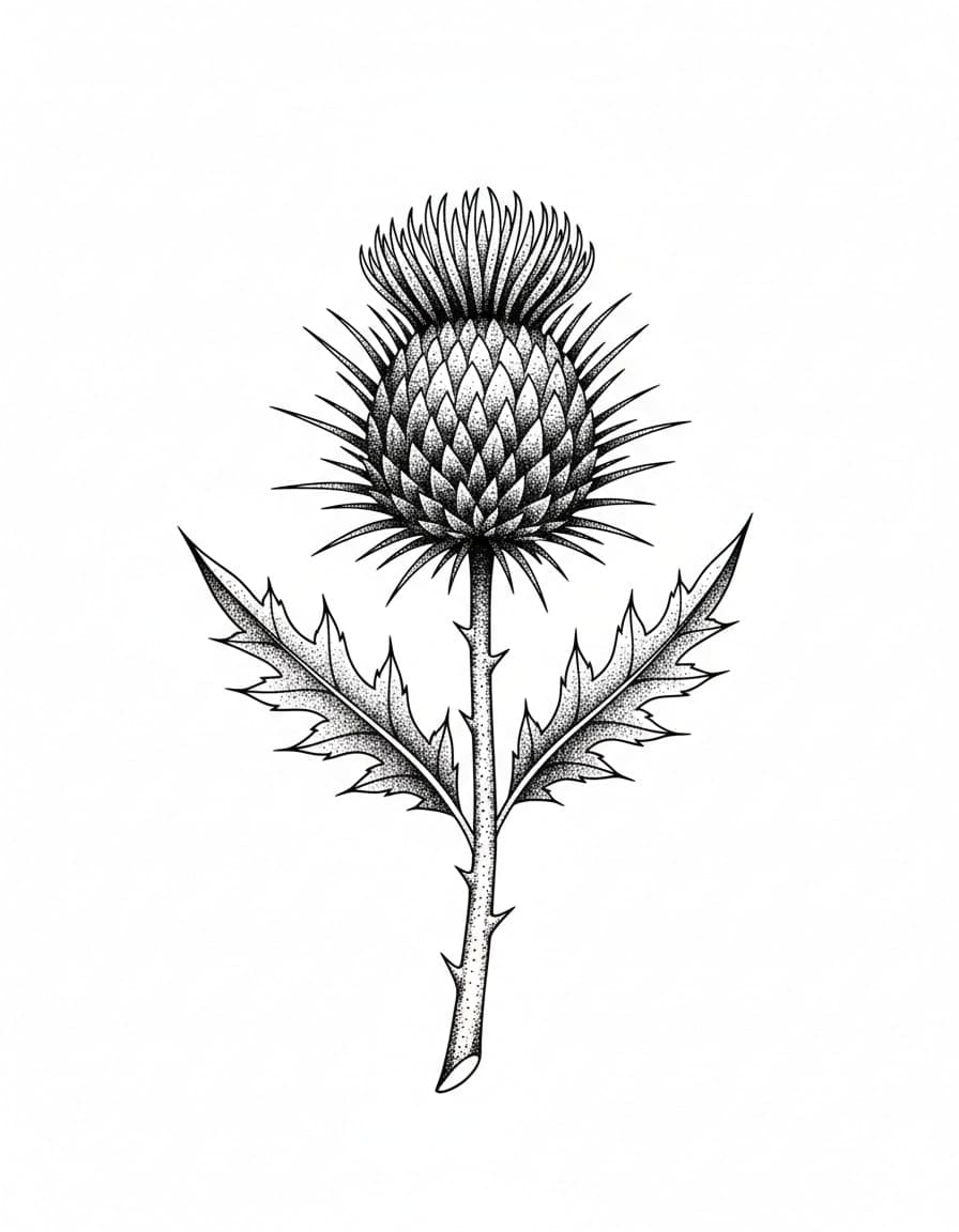 Dotwork Thistle Stem Temporary Tattoo — view 1