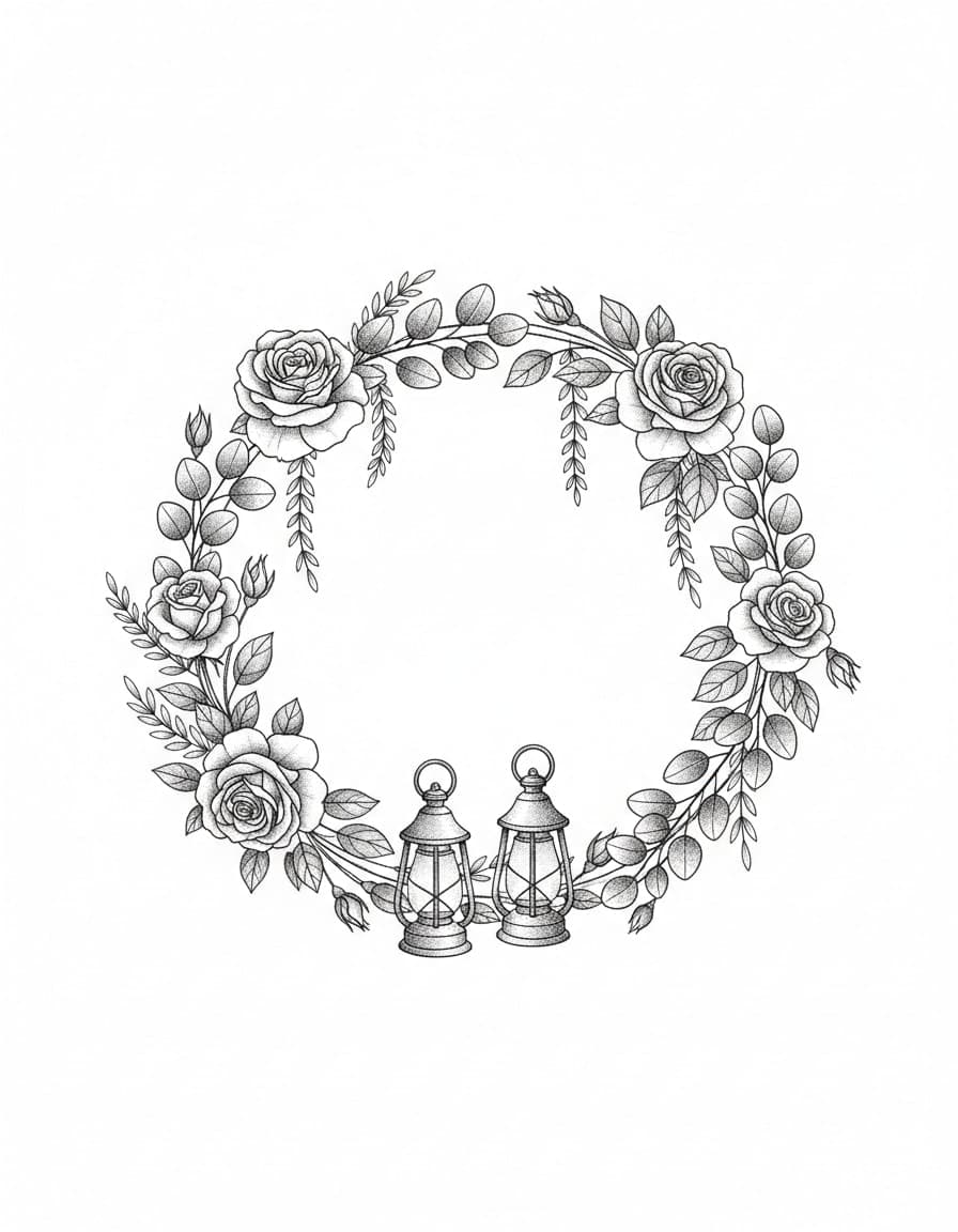 Dotwork Wedding Arch Florals Temporary Tattoo — view 1