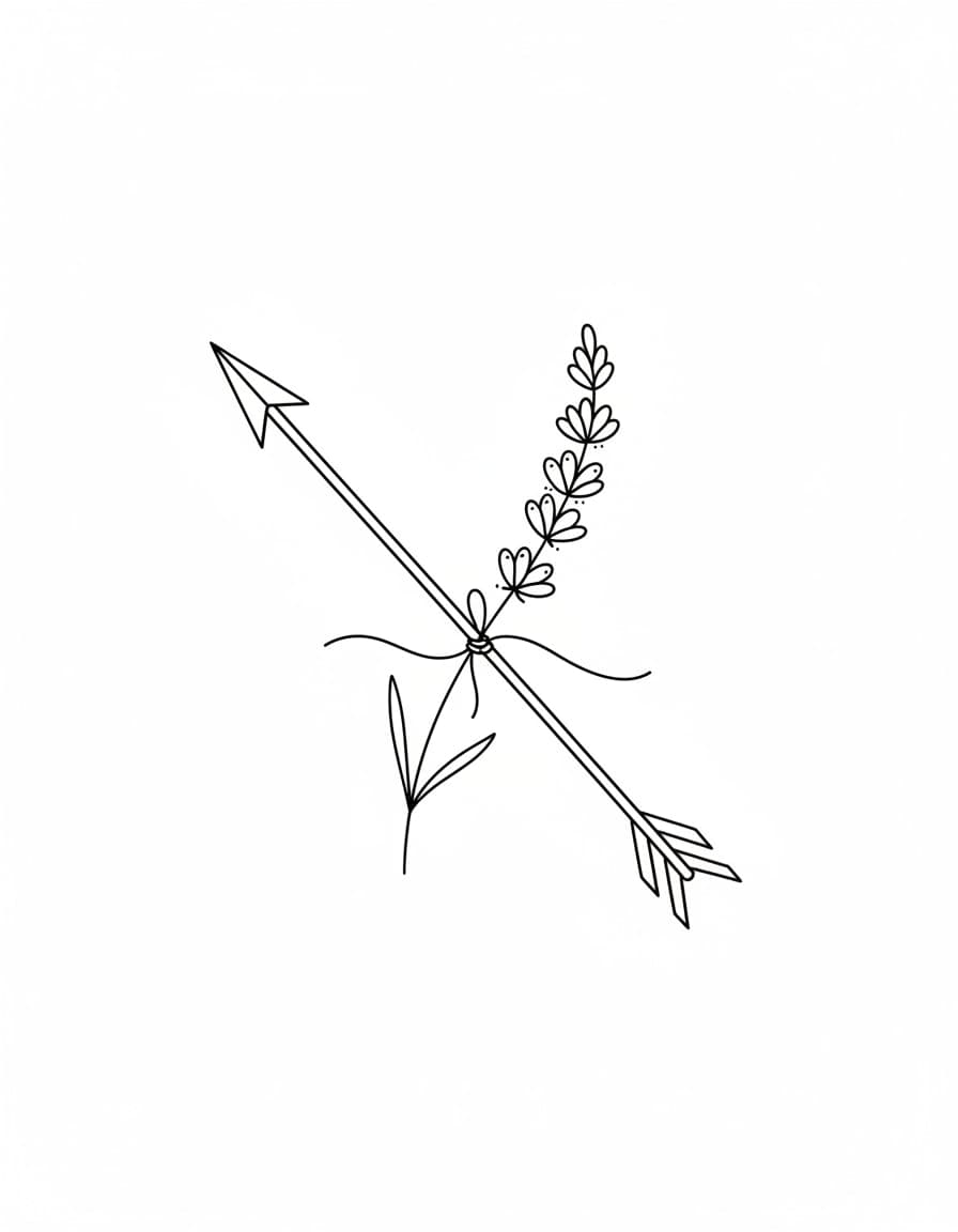 Fine Line Arrow and Lavender Temporary Tattoo — view 1