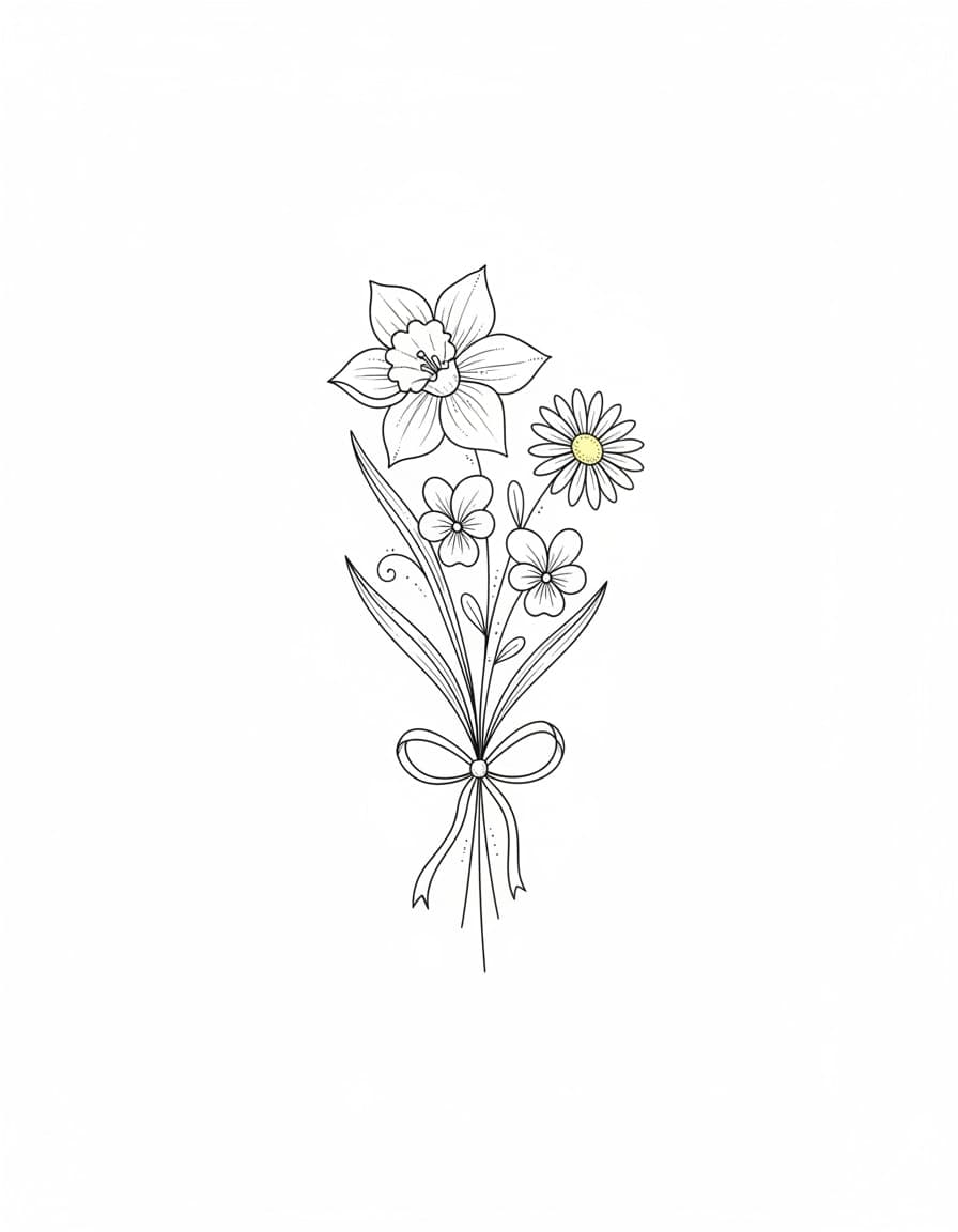 Fine Line Birth Flower Bunch Temporary Tattoo — view 1
