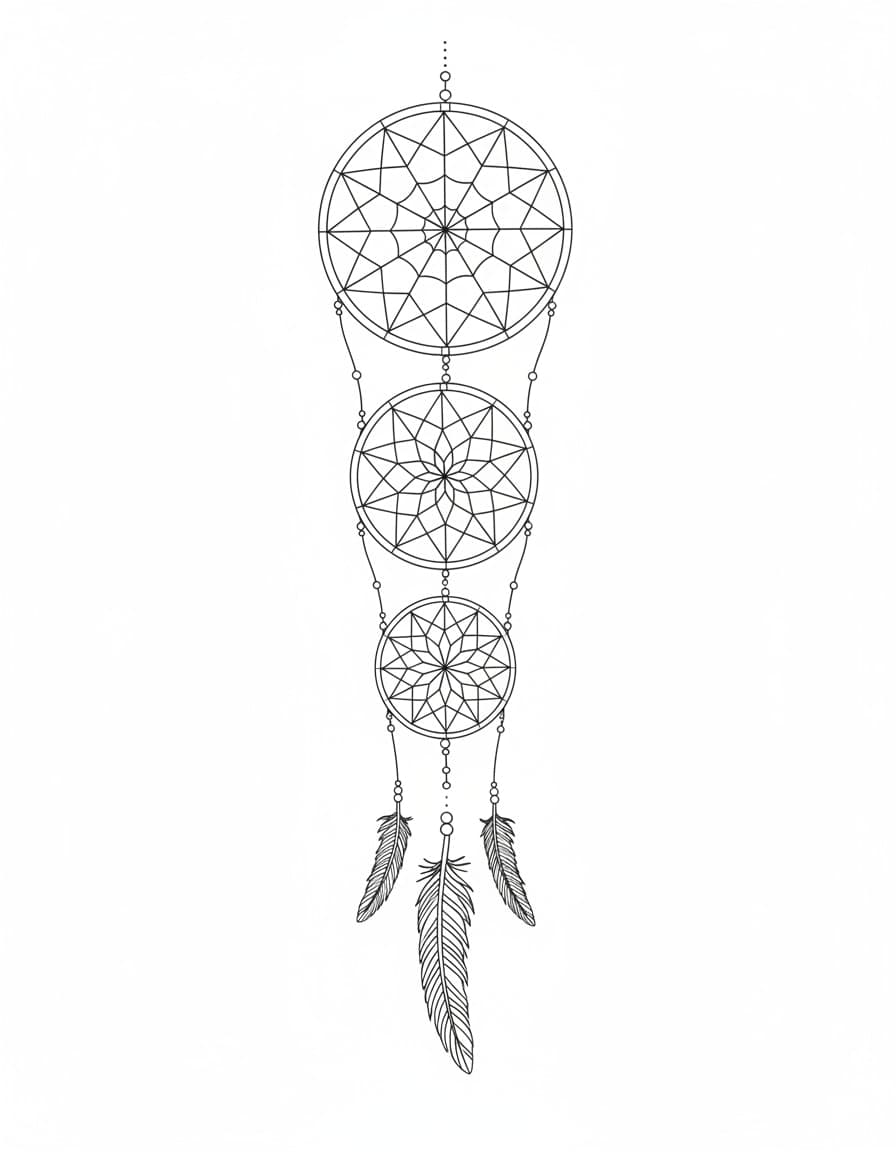 Fine Line Cascading Triple Dream Catcher Temporary Tattoo — view 1