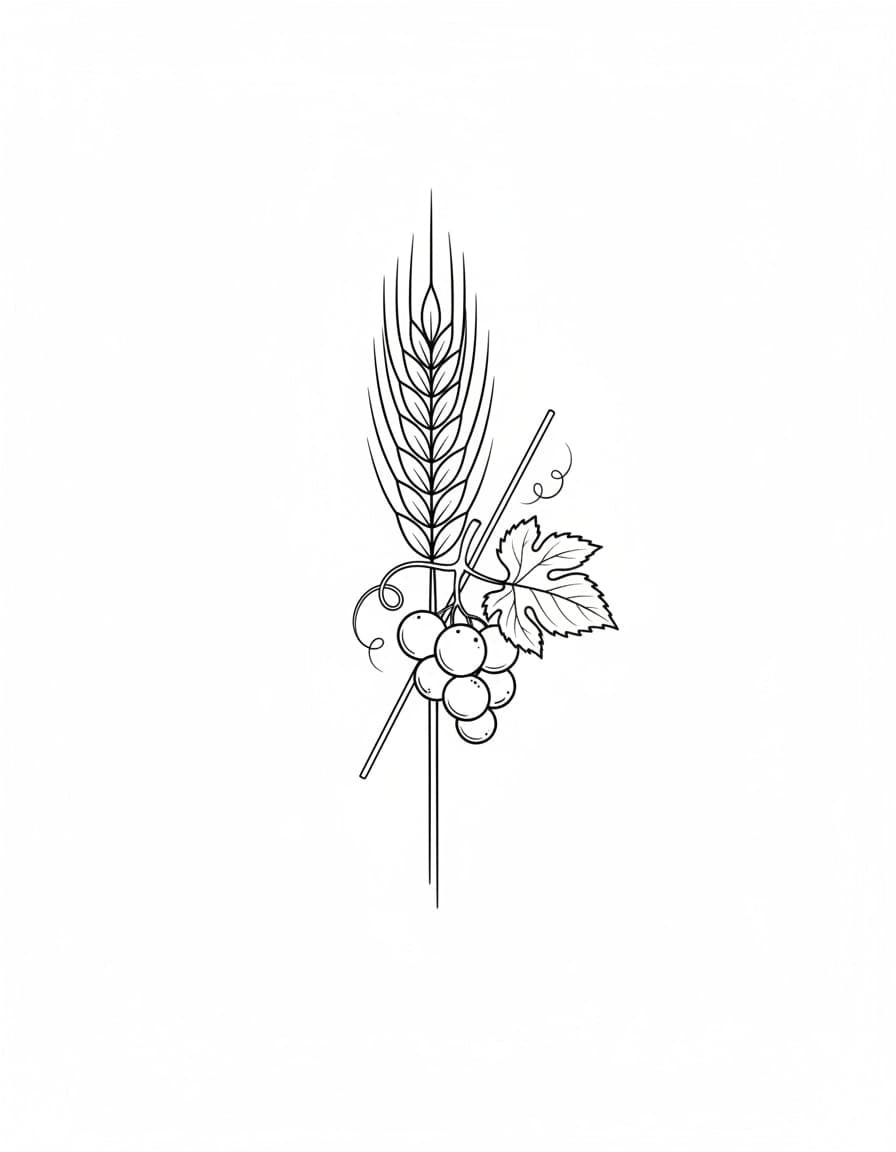 Fine Line Communion Wheat and Grapes Temporary Tattoo — view 1