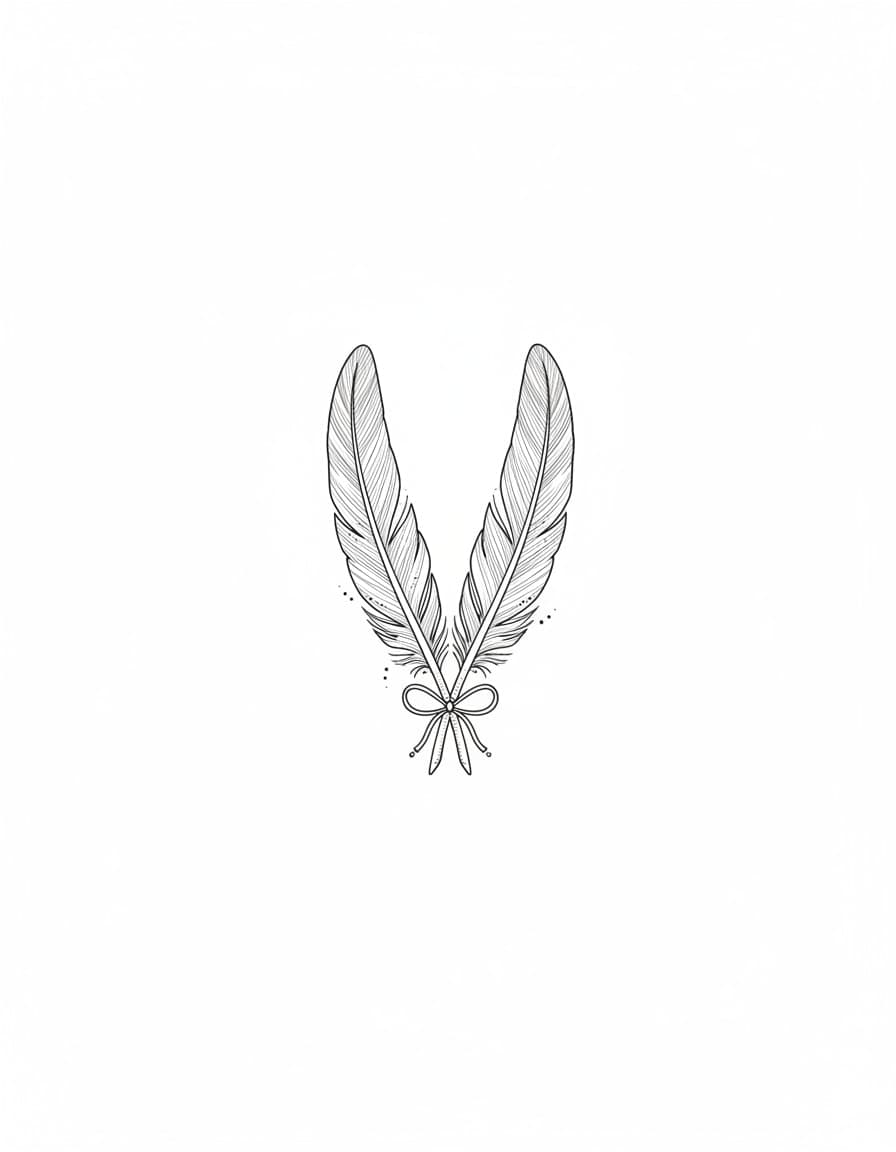 Fine Line Feather Pair Crossed Temporary Tattoo — view 1