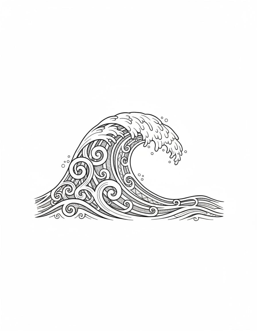 Fine Line Polynesian-Style Wave Temporary Tattoo — view 1